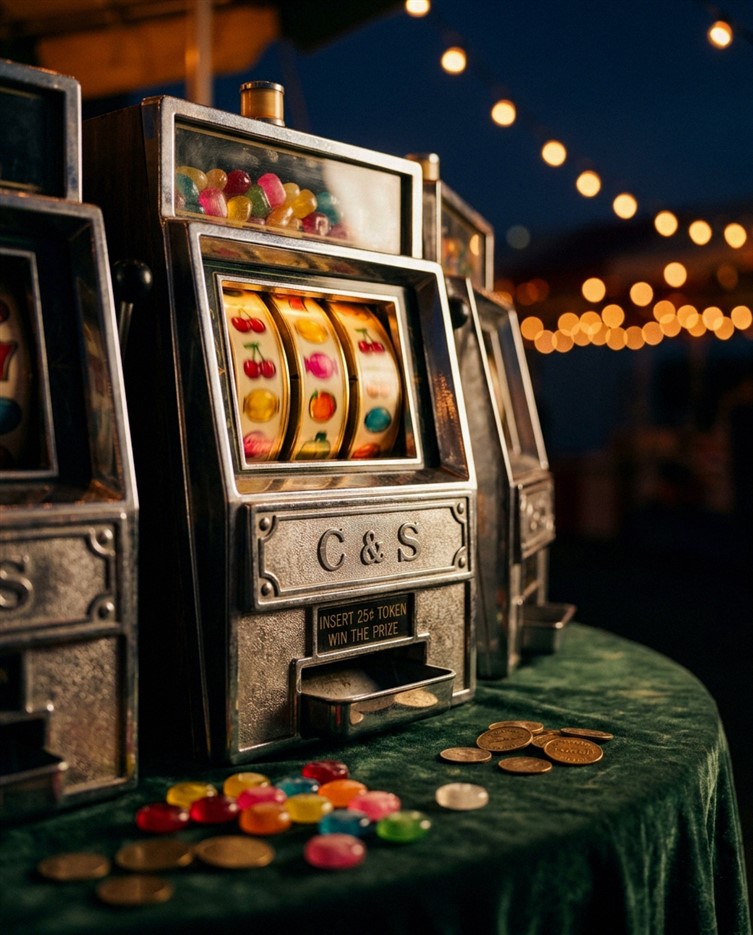 Casino gaming table with cards and chips